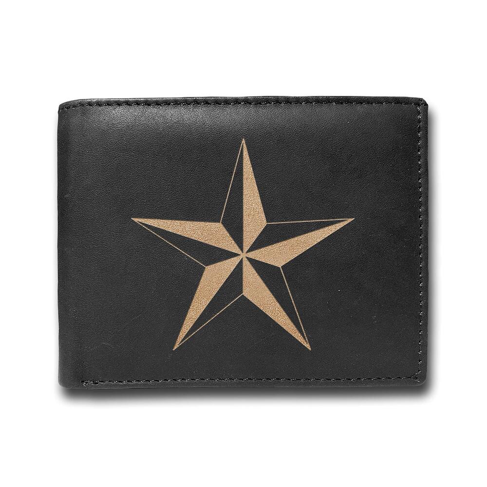 2437 Rfid Blocking Cowhide Leather Laser Engraved Slimfold Large Capacity